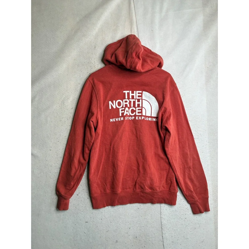 The North Face Mens Red Graphic Pullover Hoodie Never Stop Exploring Size M